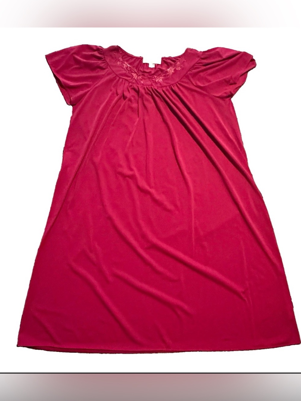 Miss Elaine Pink Nightgown M Classics Nylon Tricot Embroidered Scoop Neck VTG 70